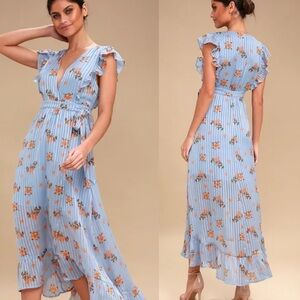 ASTR The Label Lila Light Blue Floral Print Maxi Dress M
